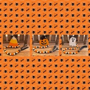 Halloween Beaded Garland Set Of 3, Candy Corn, Ghost & Jack-O-Lantern Garland